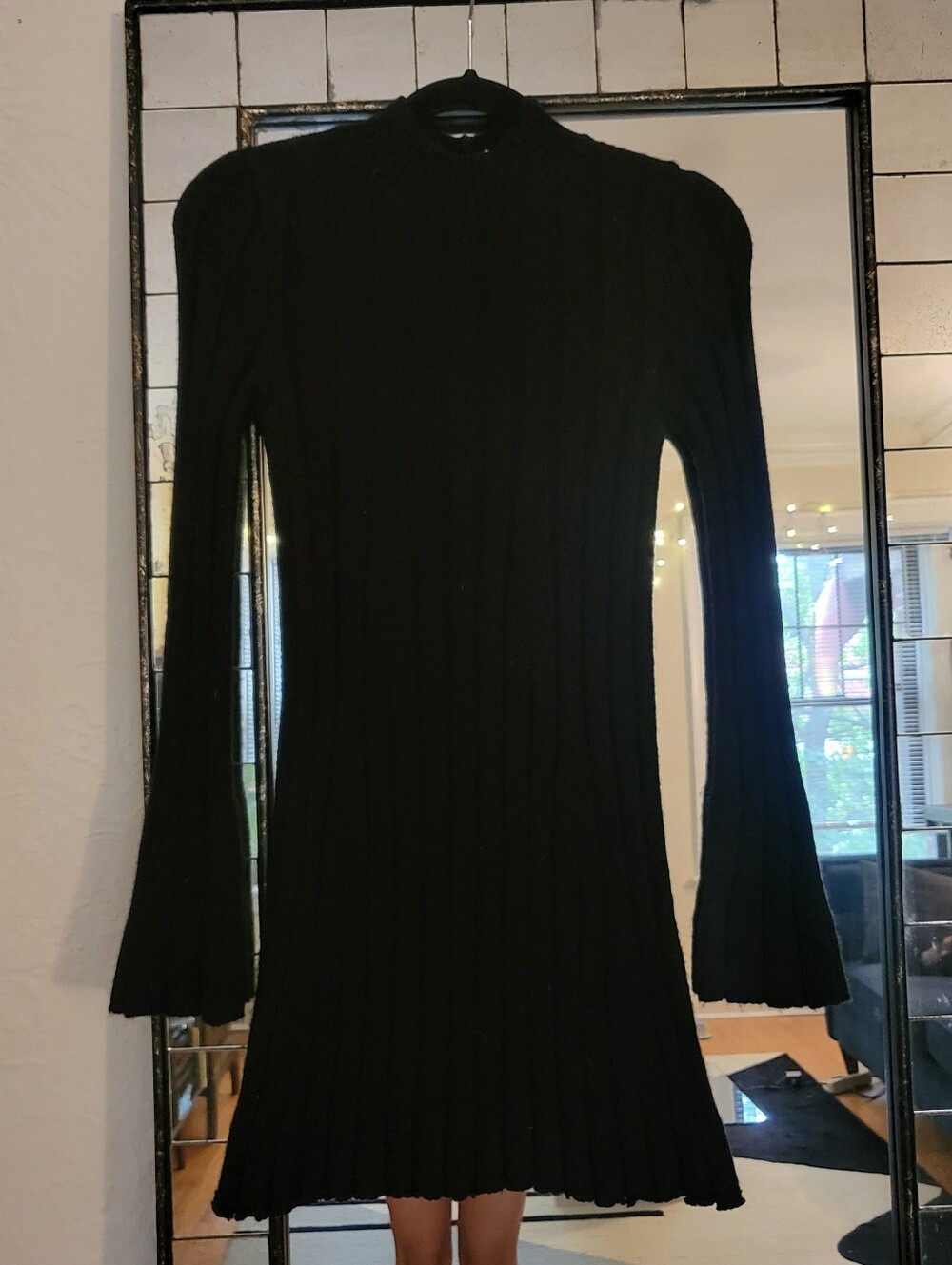 Anthropologie Black Ribbed Long-Sleeve Knit Dress